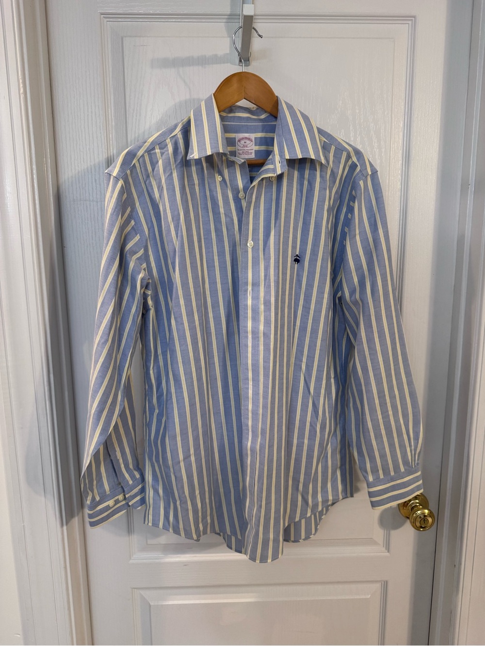 Classic Blue and Yellow Striped Men’s Dress Shirt